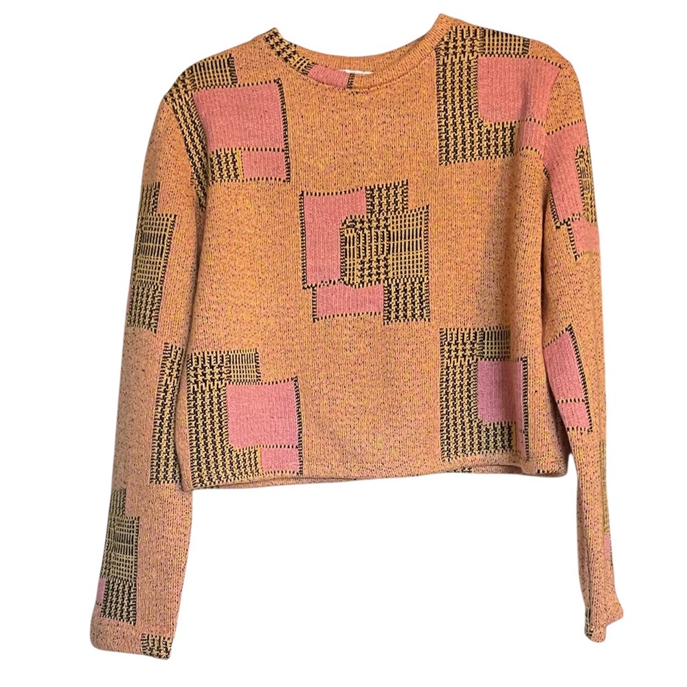 Zara Jacquard Cropped Geometric Sweater sz M